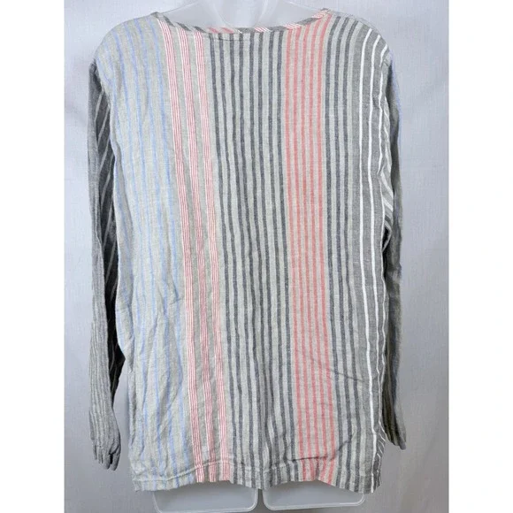 FLAX Linen Stripe Top L Made in Lithuania Blue Red Oversized Boxy Coastal Boho - Picture 6 of 11